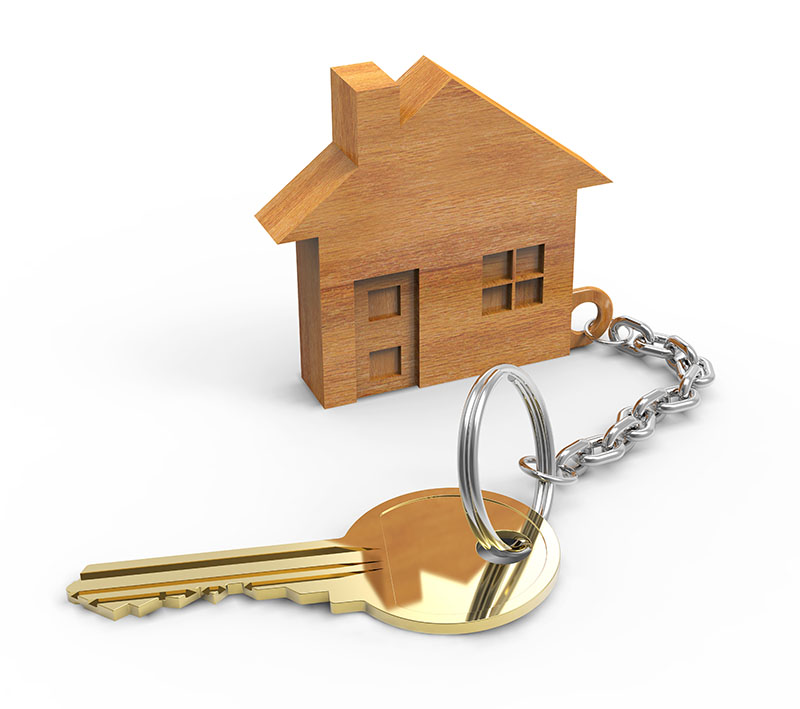 house on keychain with gold key