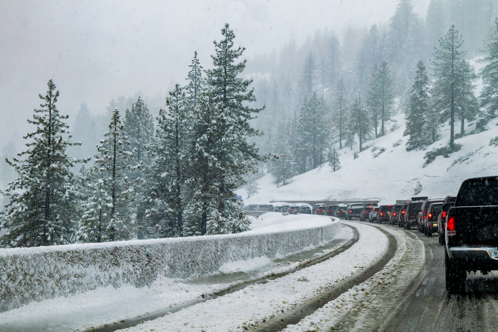 Featured image showing a traffic jam on I80 West in winter storm.