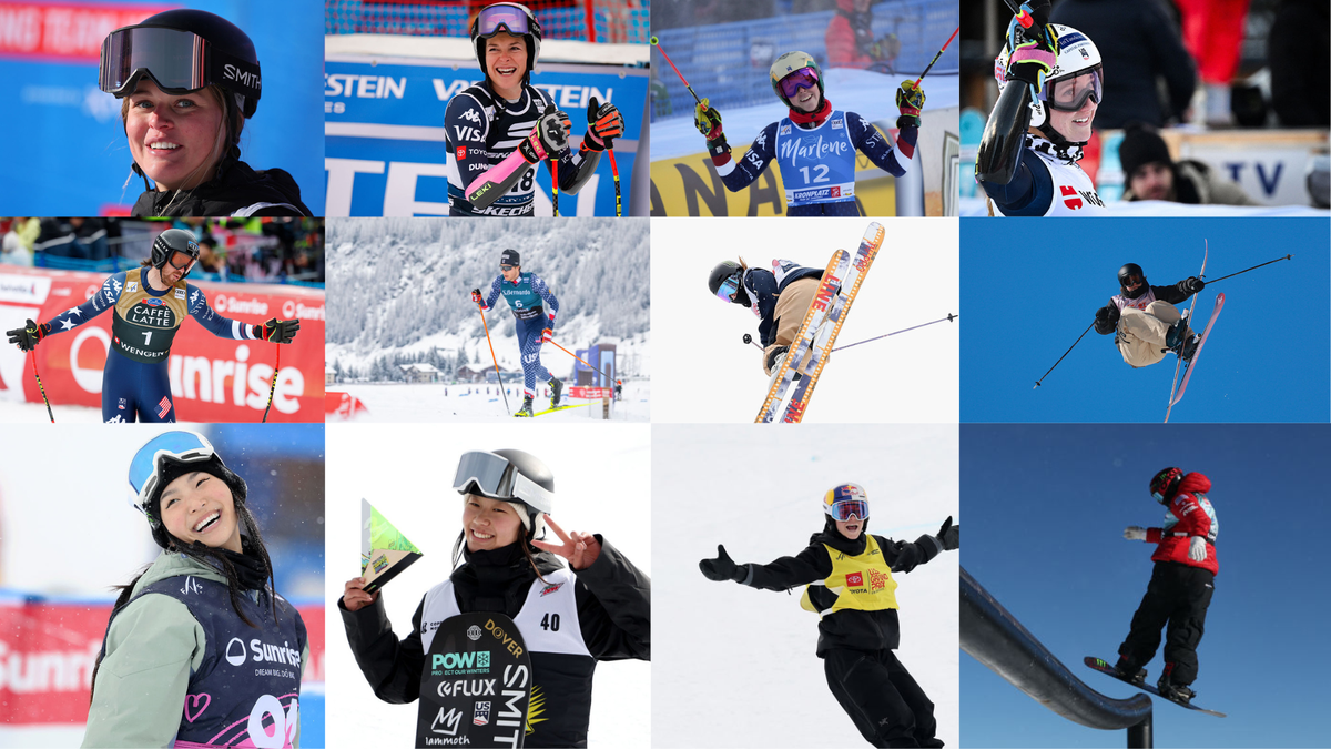 A photo collage of the Tahoe-Truckee Olympians heading for the 2026 games in action.